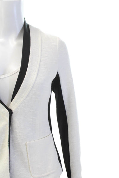 Nanette Lepore Womens Single Button V Neck Knit Blazer Jacket White Black Size 2