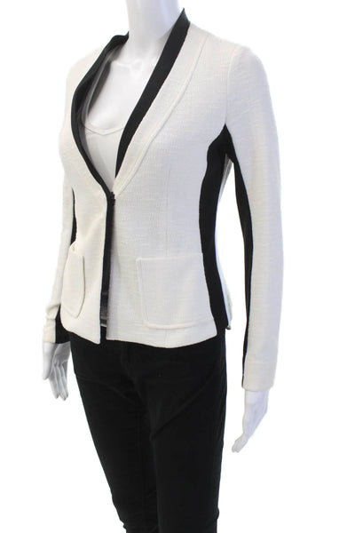 Nanette Lepore Womens Single Button V Neck Knit Blazer Jacket White Black Size 2