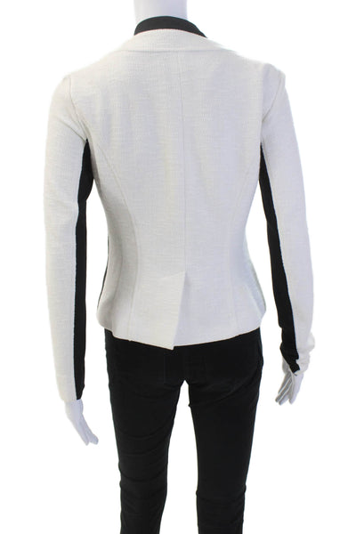 Nanette Lepore Womens Single Button V Neck Knit Blazer Jacket White Black Size 2