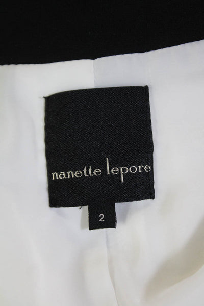 Nanette Lepore Womens Single Button V Neck Knit Blazer Jacket White Black Size 2
