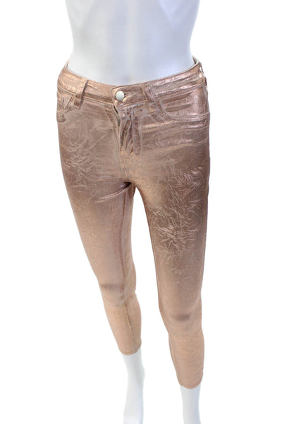 L Agence Womens Zipper Fly High Rise Metallic Margot Skinny Jeans Pink Size 25
