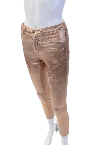 L Agence Womens Zipper Fly High Rise Metallic Margot Skinny Jeans Pink Size 25