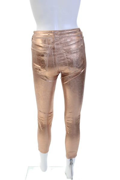 L Agence Womens Zipper Fly High Rise Metallic Margot Skinny Jeans Pink Size 25