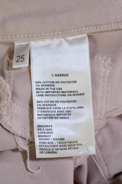 L Agence Womens Zipper Fly High Rise Metallic Margot Skinny Jeans Pink Size 25