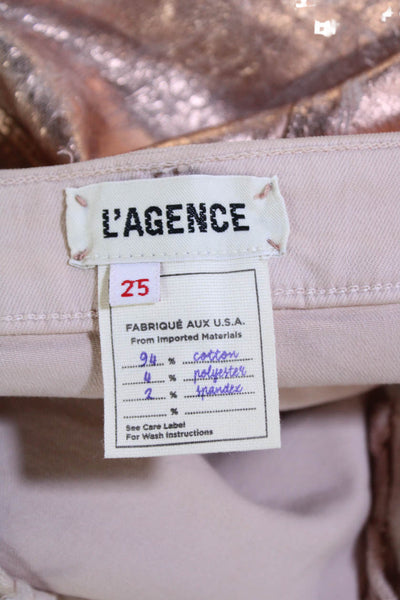 L Agence Womens Zipper Fly High Rise Metallic Margot Skinny Jeans Pink Size 25