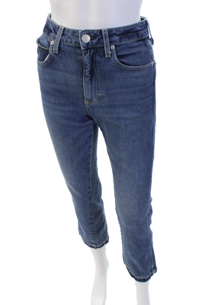 Amo Womens Zipper Fly High Rise Raw Hem Cropped Jeans Blue Denim Size 24