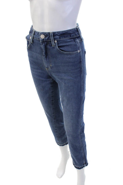 Amo Womens Zipper Fly High Rise Raw Hem Cropped Jeans Blue Denim Size 24