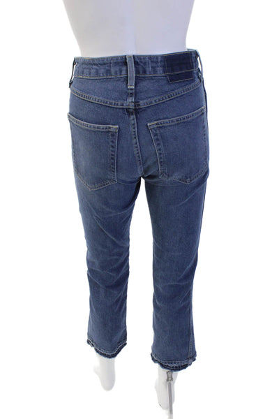 Amo Womens Zipper Fly High Rise Raw Hem Cropped Jeans Blue Denim Size 24