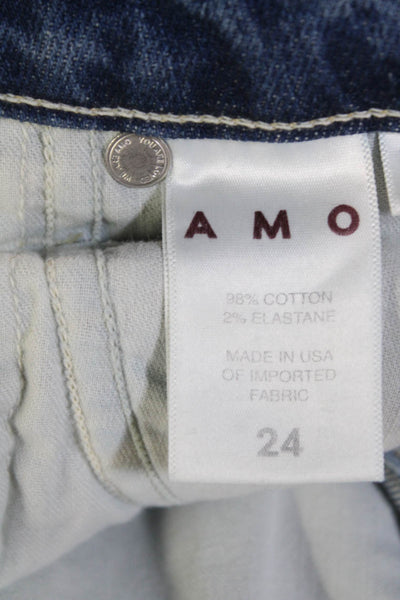 Amo Womens Zipper Fly High Rise Raw Hem Cropped Jeans Blue Denim Size 24