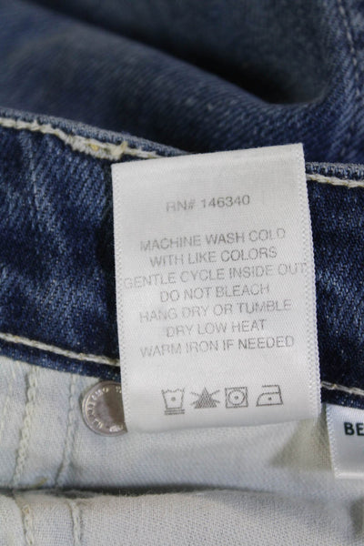 Amo Womens Zipper Fly High Rise Raw Hem Cropped Jeans Blue Denim Size 24