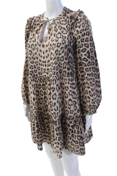 Generation Love Womens Long Sleeve Cheetah Printed Mini Dress Brown Size 2XS