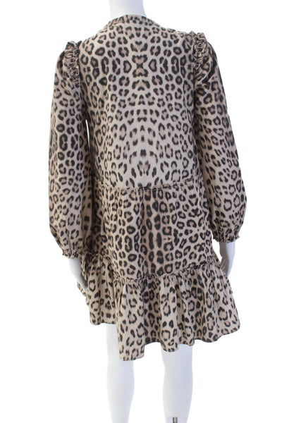 Generation Love Womens Long Sleeve Cheetah Printed Mini Dress Brown Size 2XS