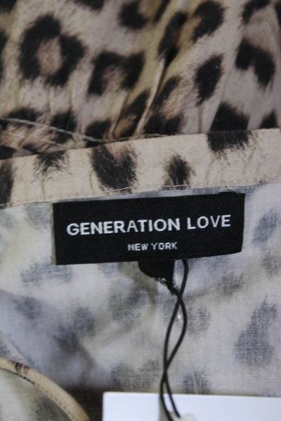 Generation Love Womens Long Sleeve Cheetah Printed Mini Dress Brown Size 2XS