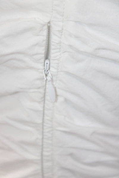 Ganni Womens Short Sleeve V Neck Ruched Mini Dress White Cotton Size FR 32