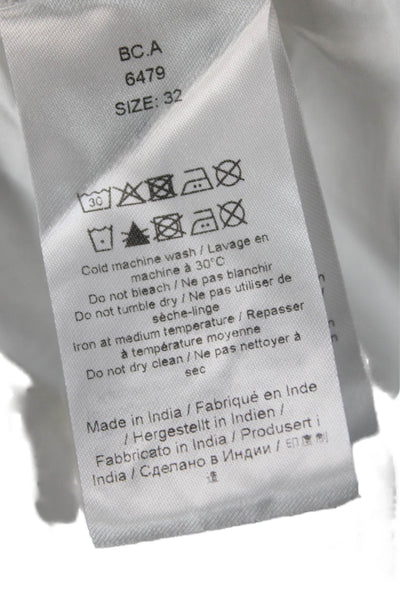 Ganni Womens Short Sleeve V Neck Ruched Mini Dress White Cotton Size FR 32