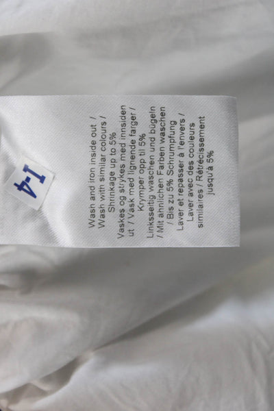 Ganni Womens Short Sleeve V Neck Ruched Mini Dress White Cotton Size FR 32