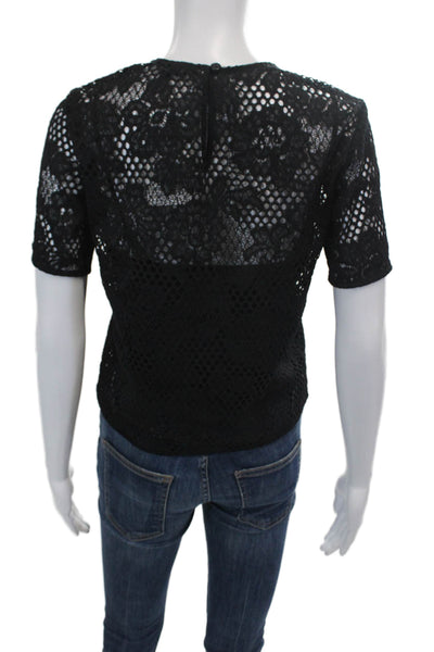 Rag & Bone Womens Short Sleeve Crew Neck Lace Overlay Top Black Size 2XS