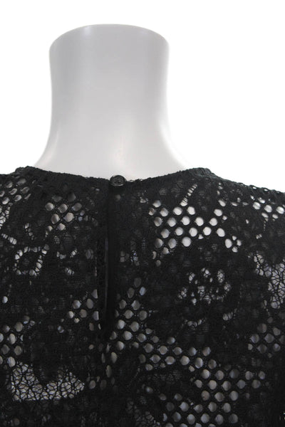 Rag & Bone Womens Short Sleeve Crew Neck Lace Overlay Top Black Size 2XS