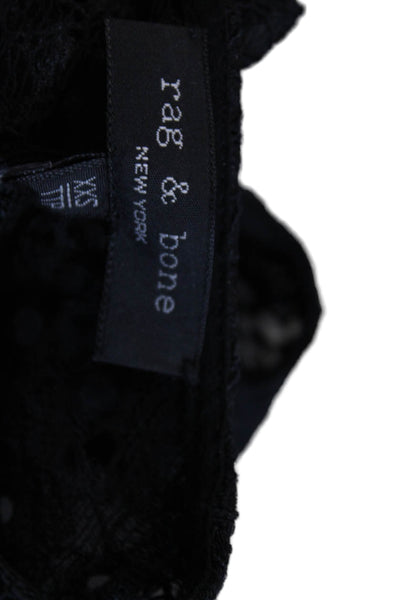 Rag & Bone Womens Short Sleeve Crew Neck Lace Overlay Top Black Size 2XS