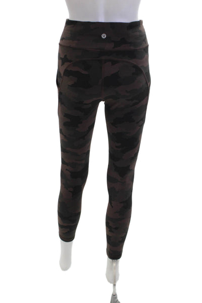 Lululemon Womens Camouflage Mid-Rise Cropped Activewear Leggings Brown Size 6
