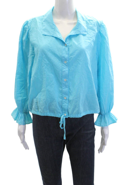 Xirena Womens Long Sleeve Cropped Button Down Shirt Blue Size L