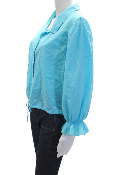 Xirena Womens Long Sleeve Cropped Button Down Shirt Blue Size L