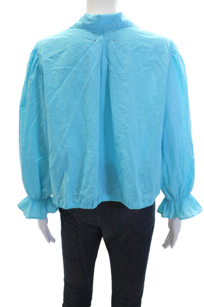 Xirena Womens Long Sleeve Cropped Button Down Shirt Blue Size L