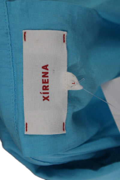 Xirena Womens Long Sleeve Cropped Button Down Shirt Blue Size L