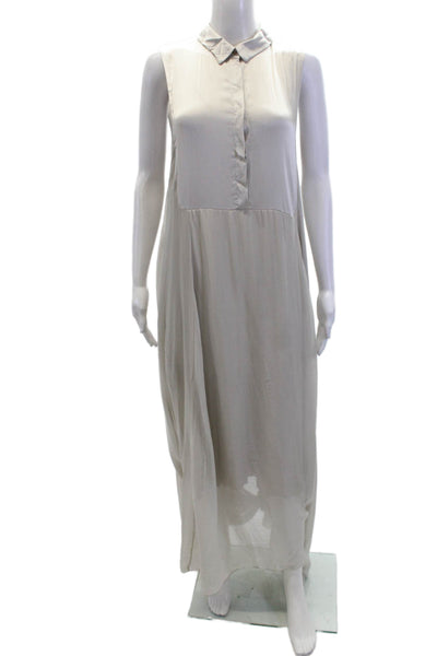 Natacha Womens Layered Collared Button Up Sleeveless Maxi Dress Gray Size S