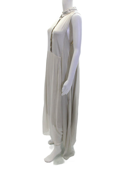 Natacha Womens Layered Collared Button Up Sleeveless Maxi Dress Gray Size S