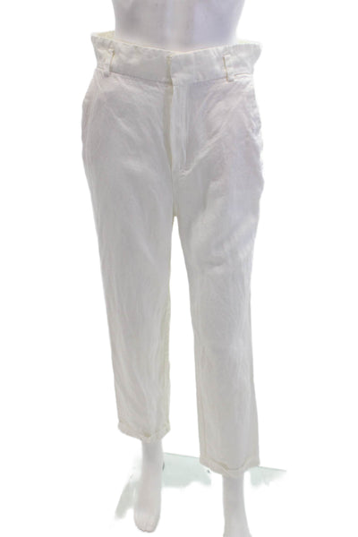 Massimo Dutti Womens Pocketed Straight Legged Cuffed Ankle Pants White Size 6