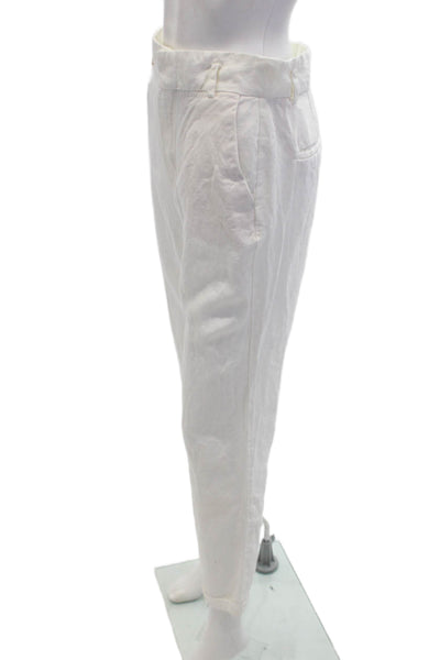 Massimo Dutti Womens Pocketed Straight Legged Cuffed Ankle Pants White Size 6