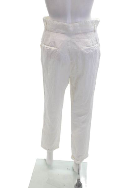 Massimo Dutti Womens Pocketed Straight Legged Cuffed Ankle Pants White Size 6