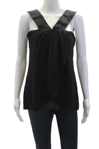 Rachel Zoe Womens Silk Split Front Crossed Strap Detail Blouse Black Size 2