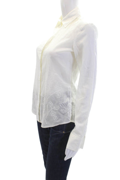 Theory Womens Cotton Eyelet Detail Long Sleeve Buttoned Blouse White Size P