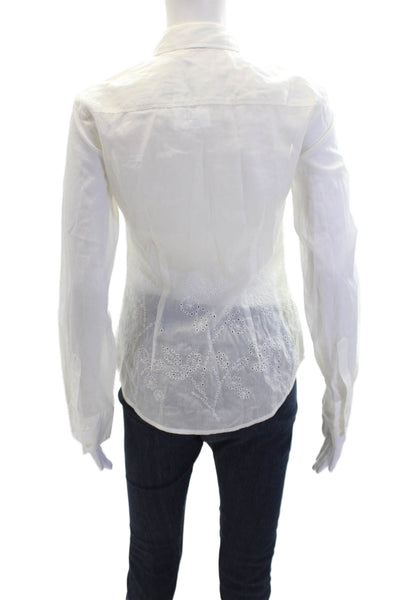 Theory Womens Cotton Eyelet Detail Long Sleeve Buttoned Blouse White Size P