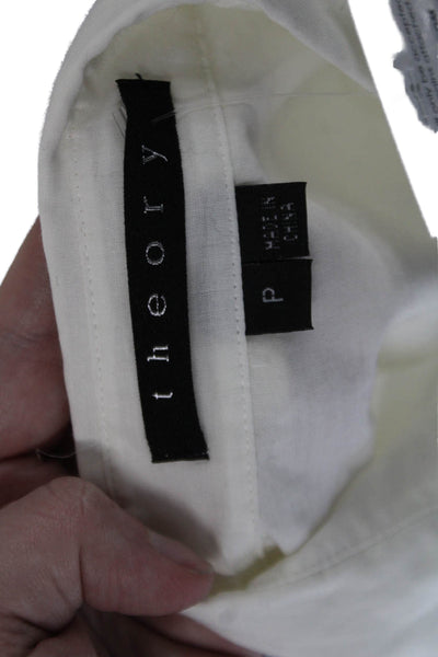 Theory Womens Cotton Eyelet Detail Long Sleeve Buttoned Blouse White Size P