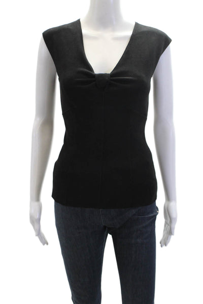 Bailey 44 Womens Faux Suede Knot Detail Paneled Sleeveless Blouse Black Size XS