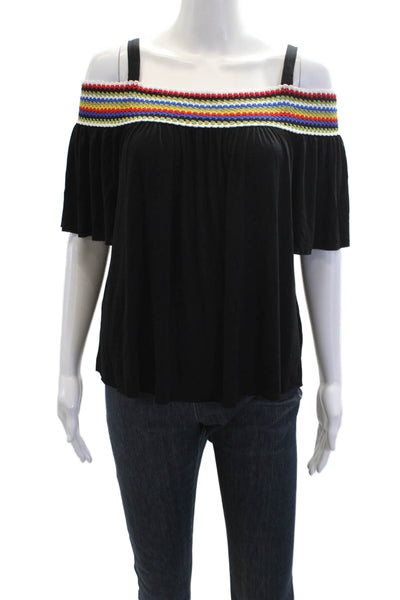 Bailey 44 Womens Crocheted Panel Detail Square Neck Blouse Black Size S