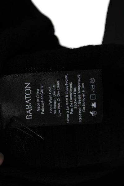 Babaton Womens Wool Crew Neck Ribbed Long Sleeve Crop Top Black Size S