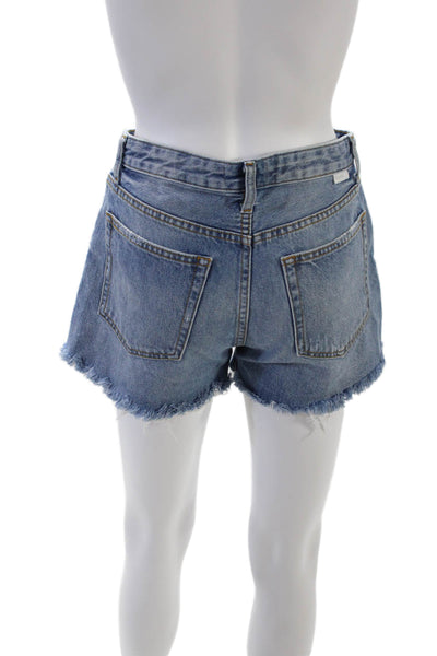 Boyish Womens Cotton Frayed Light Wash High-Rise Denim Shorts Blue Size 25