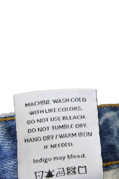 Boyish Womens Cotton Frayed Light Wash High-Rise Denim Shorts Blue Size 25