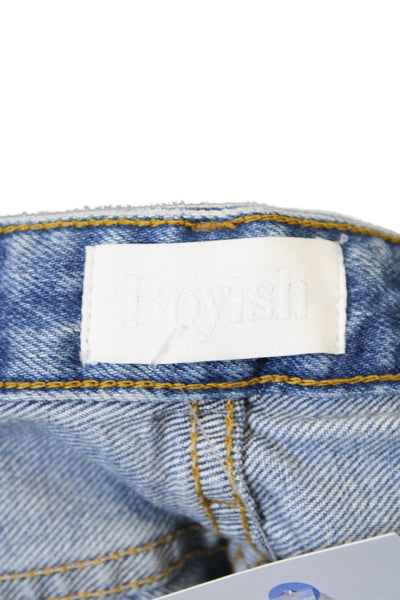 Boyish Womens Cotton Frayed Light Wash High-Rise Denim Shorts Blue Size 25