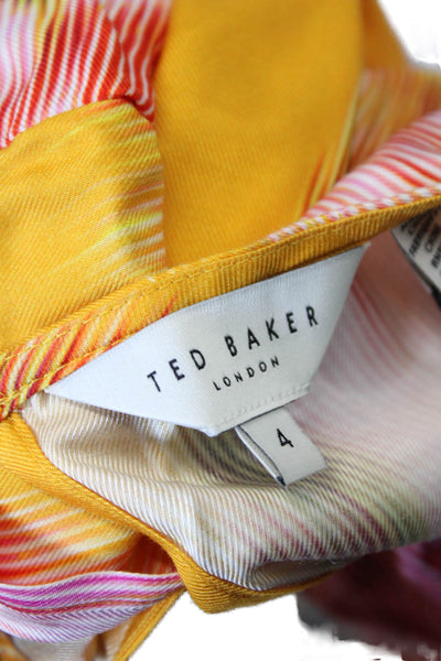 Ted Baker London Womens Striped Short Sleeves Blouse Yellow Red Size 4