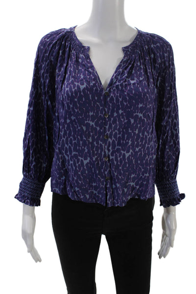 Rails Womens Static Leopard Print Mariah Blouse Blue Purple Size Extra Small