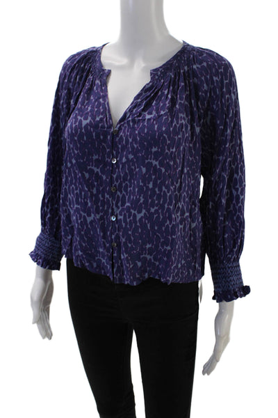 Rails Womens Static Leopard Print Mariah Blouse Blue Purple Size Extra Small