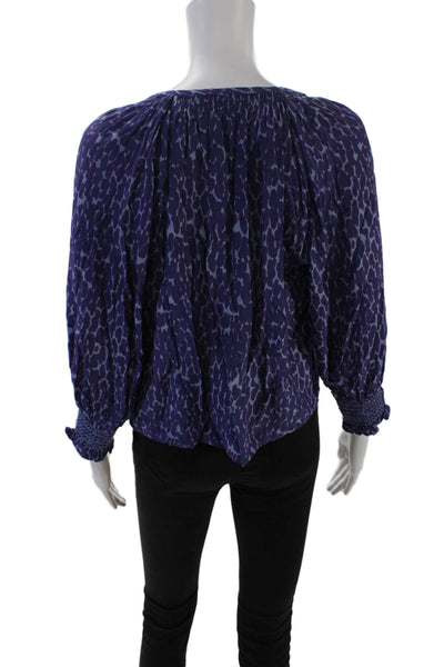 Rails Womens Static Leopard Print Mariah Blouse Blue Purple Size Extra Small