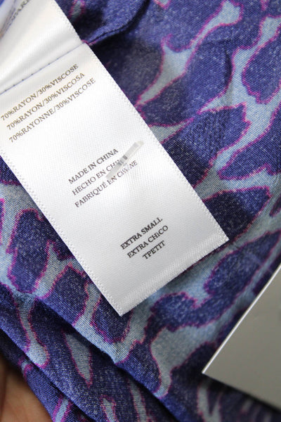 Rails Womens Static Leopard Print Mariah Blouse Blue Purple Size Extra Small