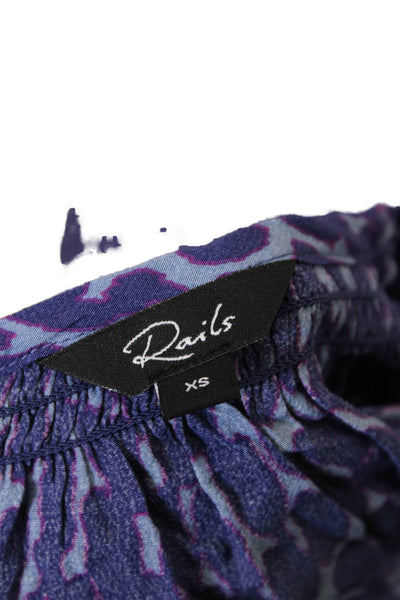 Rails Womens Static Leopard Print Mariah Blouse Blue Purple Size Extra Small