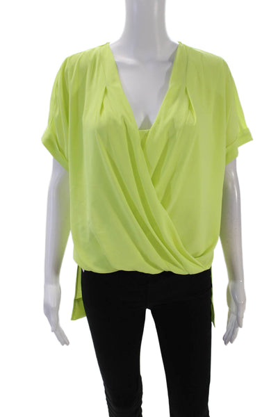 BCBG Max Azria Womens V Neck Natty Blouse Bright Citron Green Size Small